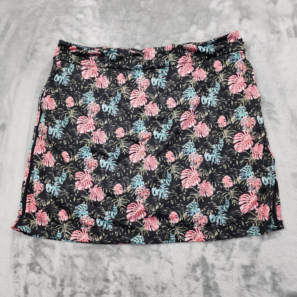EP New York Skort Womens XL Black Tropical Leaf Print‎ Pull On Skirt Shorts Golf